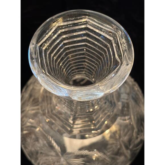 Vintage Hand Cut Lead Crystal Vase Deep Cut Floral Star Pattern Ribbed Neck EUC! - Picture 4 of 4